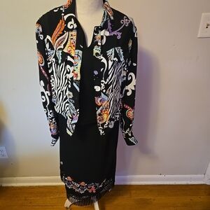 FL Malik Vintage Three Piece Set Jacket, Skirt, Top Black Embroidered S